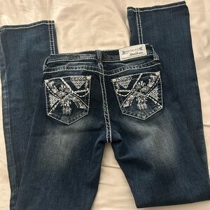 Grace in LA Dark Blue Boot Cut Jeans with White Stitching